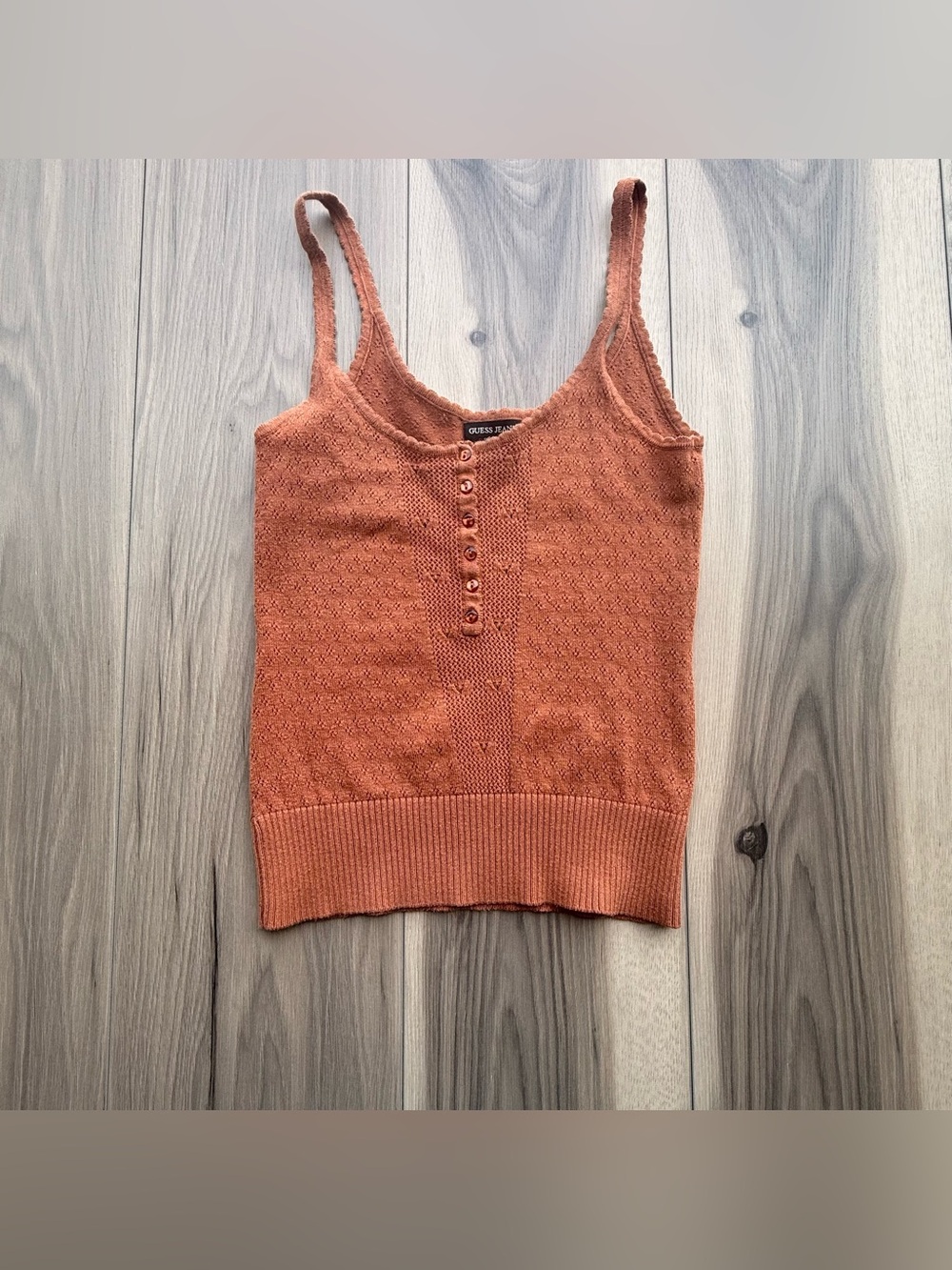 Guess Jeans Vintage Burnt Rust Orange Knit Button Front Tank Top Shirt size XS